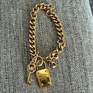 Michael Kors Gold Chain Bracelet with Padlock and Key Charms